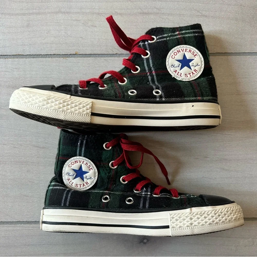 Converse Green and Red Tartan Plaid High-Tops Holiday Sneakers